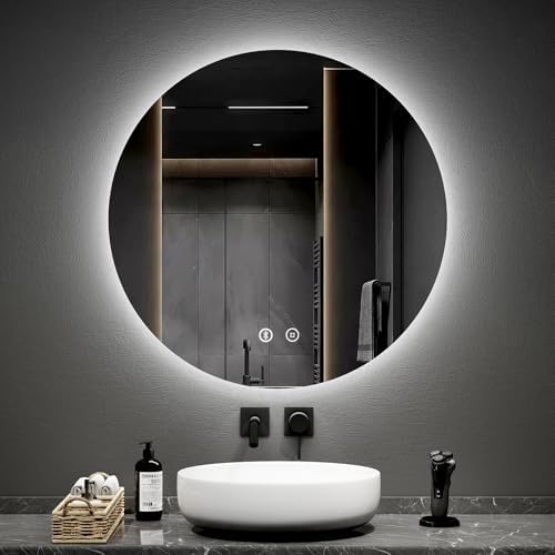 Acezanble 600mm Bluetooth Round Bathroom Mirror With LED Light Illuminated Wall Mounted Vanity Mirror With Demister Anti Fog Large Circle Makeup~p121248081