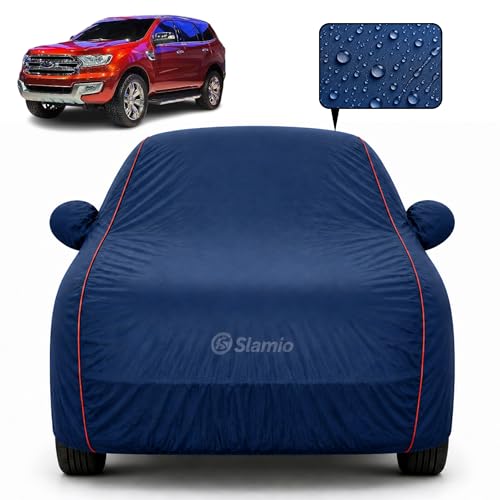 Image of Car Cover for Ford Endeavour 2016-2026 | 100% Waterproof Heavy-Duty 3-Layer Car Body Cover | All-Weather Rain, UV, Sun & Dust Protection | Custom Fit | Mirror & Antenna Pockets | Navy Blue