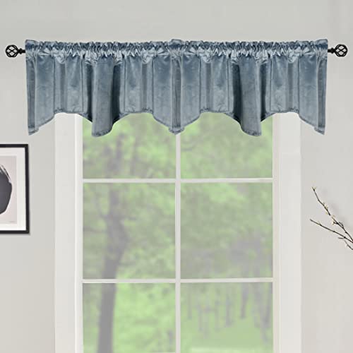 Luvyohmee Dusty Blue Scalloped Valance Curtains, Luxury Vintage Velvet Window Valances, 18 Inch Length Rod Pocket Curtain Valances For Living Room/Bedroom/Tv Room/Office/Studio/Gallery/Cafe #TOP1