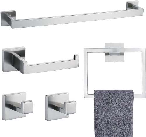 Recopilación de Accesorios para Baño Home Depot Top 5. 50 PThink 5 Piezas Juego de Accesorios de Baño, Toallero Baño 60cm + Portarrollos para Papel + Toallero Barra + 2 Gancho,304 Acero Inoxidable (Plata cepillada)