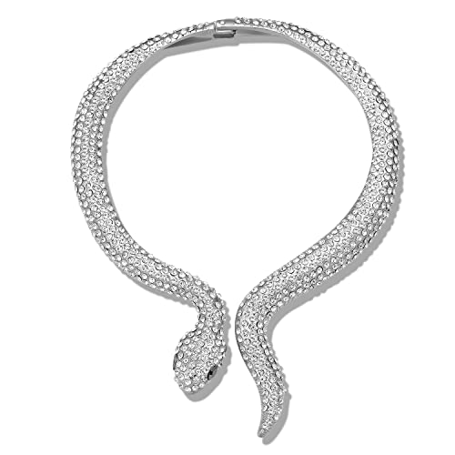 Women's Crystal Gold Snake Choker Collar Necklace Hip Hop Statement Cuff Rhinestone Costume Party Jewelry