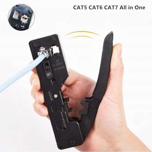 Image of Xikkart Crimping Tool, Rj45 Wire Cutter, Tool Kit, for Cat5 Cat5E Cat6 Network Connectors Cat6A Cat7 Shielded Modular Plugs Rj45 Rj12 Rj11 Crimp Tool (Strip Cut and Crimp All-in-One) - Black