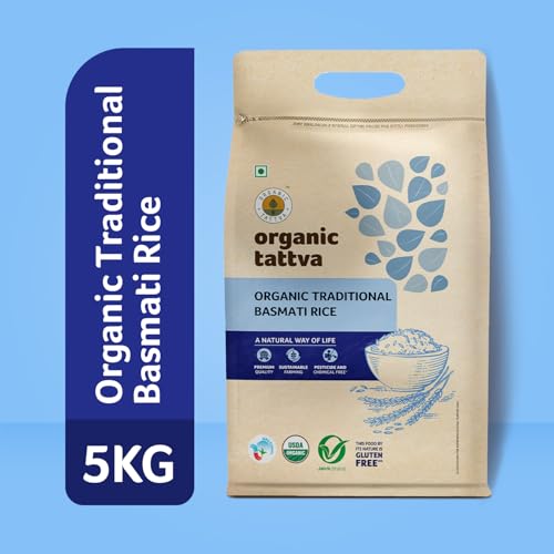 Image of Organic Tattva, Organic Traditional Basmati Rice 5Kg | Everyday Basmati Rice | Source of Protein| Naturally Gluten Free | Flavorful and Aromatic Rice | Pesticide and Chemical Free