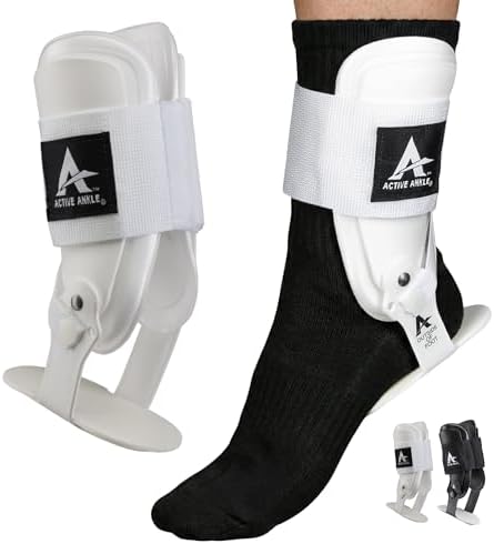Active Ankle T2 Ankle Brace, Rigid Ankle Stabilizer for Protection & Sprain Support for Volleyball, Cheerleading, Ankle Compression Braces for Men & Women, White, Small