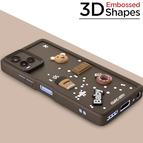 Image of Pikkme Back Cover for Vivo Y21 2021 / Y33s | Cute Fun Cartoon 3D Bear Silicone Full Body Protection Bumper Case (Brown)