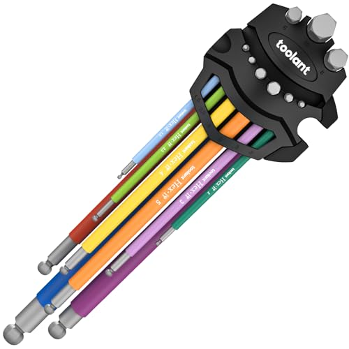 Image of toolant Metric Allen Wrenches Sets 9pcs, Extra Long Arm Allen Key Set with Ball End, Crafted Hex Key Set with Color Coded Sleeves, Unique Patented Holder Design for Magnetizing and Demagnetizing