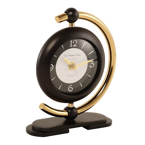 Image of Decor de Maison Brings Handcrafted Aleksi Mini Table Clock for KidsRoom, Living Room, Bedroom, Study Table | Classic Non-Ticking Tabletop Battery Operated Analog Desk Clock (Black)