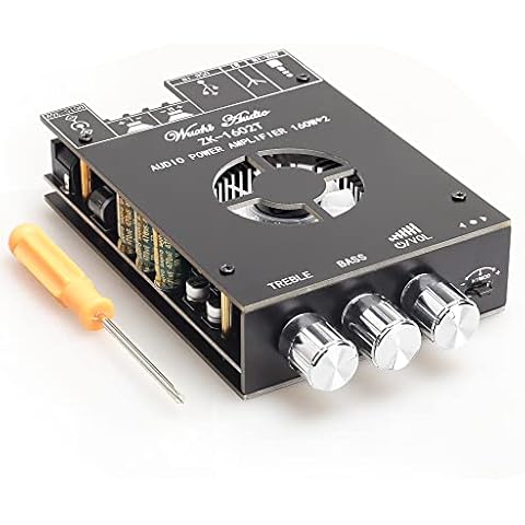320W Power Amplifier Board with Subwoofer 2.0 Channel 160W×2, 15V-36V Audio Power Amplifier Module with Treble and Bass Control,Black (ZK-1602T) Cover