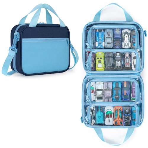 LoDrid Storage Bag Compatible with Hot Wheels Truck up to 29 pcs, Carrying Case with Display Transparent Windows for Toy Car, with Handle and Shoulder Strap, Bag Only