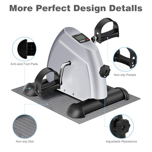Image of Mini Exercise Bike: Portable Under Desk Bike Pedal Exerciser Foot Cycle Arm & Leg Pedal Exerciser with LCD Screen Displays & Adjustable Resistance for Home /Office