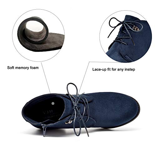 VJH confort Women's Ankle Boots,Lace-up Round Toe Comfortable Low Heel Dress Booties with Side Zipper3