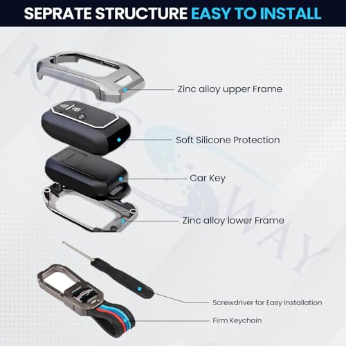 Image of KINGSWAY Maruti Suzuki Car Key Cover and Keychain Perfect Shape and Compatible with 3 Buttons Smart Key of All Maruti Suzuki Cars, Remote Key Shell, Car Key Chain Cover, 360 Protection, Gunmetal Grey