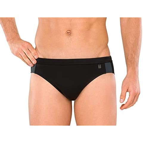 Schiesser Men's Black Swimming Briefs with Stripes Cover