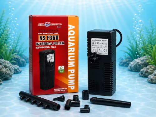 Image of Jainsons Pet Products Minjiang NS F360 3-in-1 Aquarium Internal Filter Pump | 360 L /H Flow | Mechanical Filtration, Oxygenation & Water Circulation | 5W Silent | 220-240V