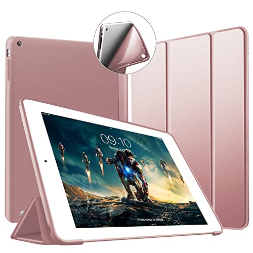 VAGHVEO iPad 2/3/4 ケース 超薄型 超軽量 TPU ソフトスマートカバー オートスリープ機能 衝撃吸収 三つ折りスタンド for Apple iPad 4世代 新iPad 3&iPad 2 - ローズゴールド