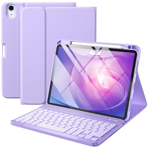 Vobafe Cover con Tastiera iPad Air 11 M3 M2 2025 2024/Air 5 4 Generazione(10,9 Pollici), Retroilluminazione a 7 Colori, Tastiera Staccabile Senza Fili, con Portapenna, Layout Italiano, Lavanda