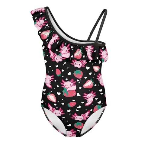 WELLFLYHOM Axolotl Girls One Piece Swimsuits 3-14 Ruffle One Shoulder Bathing Suits Full Coverage Beachwear