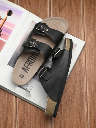 Image of AFROJACK Orginal Leather Sandals | Casual Sliders for Womens Stylish, Outdoor & Fashion Forward, Comfortable Cork Sandals for Women with Natural Cork and EVA Sole (s425)