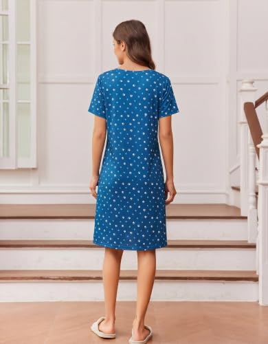 Image of Ekouaer Womens Nightgown Short Sleeve Night Dress Printed Sleepwear Soft Sleep Shirt S-3XL