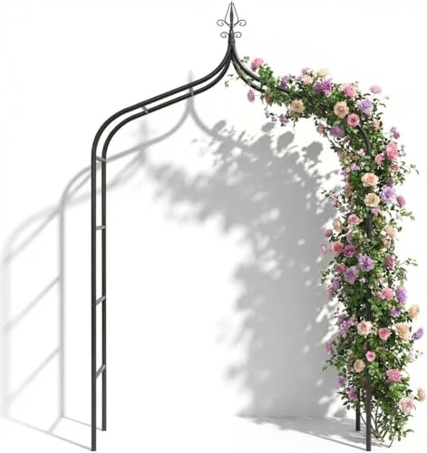 METAL GARDEN ARCH 2.7M WEATHER RESISTANT GARDEN ARCH FOR CLIMBING PLANTS ROSES FLOWERS - IDEAL FOR LAWN PATIO BACKYARD COURTYARD - WEDDING & OUTDOOR DECORATIONS EASY ASSEMBLE