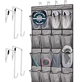 GORILLA GRIP Over the Door Shoe Organizer, 24 Large Breathable Mesh Pockets, Space Saving Hanging Storage Holder, Closet Rack Hanger Holds Up to 40 lbs, Hangs on Closets for Shoes, Accessories, Grey