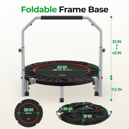 BCAN SP2 40" Foldable Mini Rebounder Trampoline for Adults, 330/440 lbs Capacity, Mini Trampoline with Adjustable Handle, Low-Impact Indoor Exercise Workout, Black - image 9