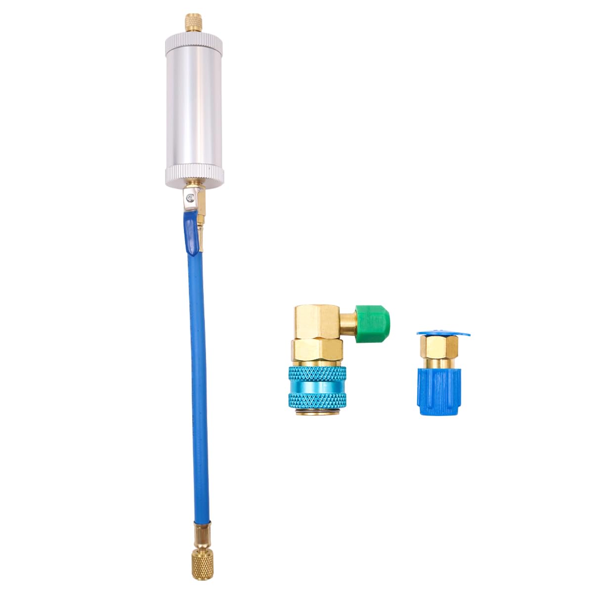 Alnicov Herramienta de inyección de Aceite refrigerado Herramienta de refrigeración de inyector de Aceite y Tinte A/C con Conector SAE de 1/4" R134A para Sistemas R134A R410A R22 R12