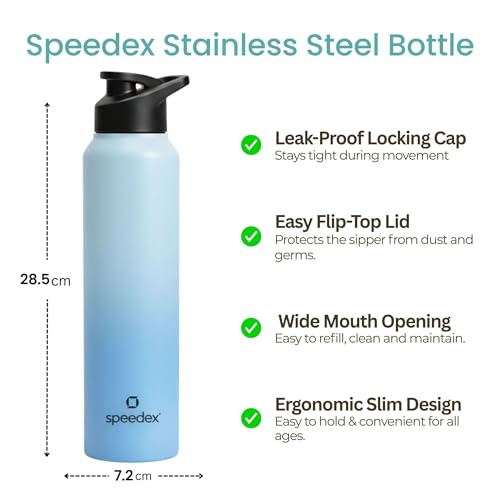 Image of Speedex Stainless Steel Water Bottle 1 Ltr, Leak Proof Sipper Cap, BIS Approved 1000 ml Metal Bottle For Daily, Office, School, Gym, Travel Use for Men, Women, Kids, Adults, Dual Blue, Set of 1