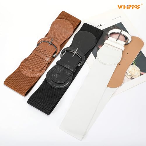 Image of WHIPPY 3 Pack 4 Pack Women Wide Elastic Waist Belt Vintage Stretchy Belt Waistband for Ladies Dresses