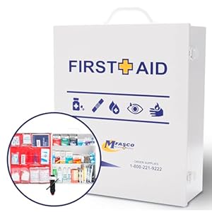 2021 ANSI/OSHA Compliant First Aid Kit – Large, Commercial 3-Shelf Metal Cabinet for Businesses, Wall Mountable – with Medications – ANSI Standard 2021 First Aid Kits, Class B Fill