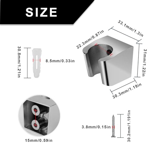 0XBIT Shower Bracket, Silver Zinc Alloy Shower Head Holder, Wall-Mounted, Adjustable, Compatible with Most Shower Heads - Image 2