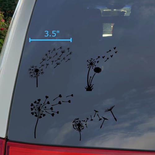 Image of Dandelion Blowing Decal 4 Pack: Blowing Dandelion Decals, Dandelion Flower, Dandelion Decals for Car Tumbler Laptop (Black, Small ~3.5 inch)
