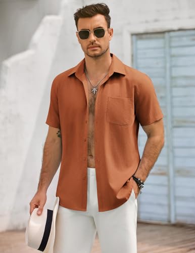 COOFANDY Mens Button Down Shirts Lightweight Breathable Short Sleeve Shirt Summer Beach Top3