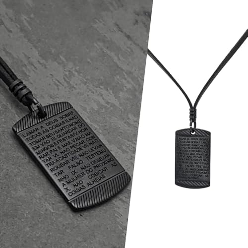 Colar Masculino Cordão De Couro Dez Mandamentos
