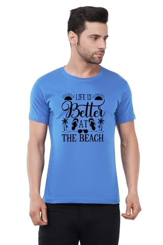 Image of Caseria Men's Cotton Printed T-Shirt -Life is Better Beach | 100% Cotton | Half Sleeves | Regular Fit | Printed | Round Neck | Graphic T Shirt