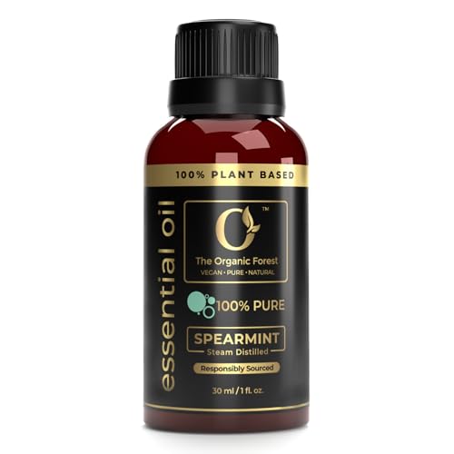 100% Plant Based Spearmint Oil for Facial Hair Body Massage & Aromatherapy - 100% Pure & Organic Spearmint Essential Oil for Face Skin Hair & Diffuser