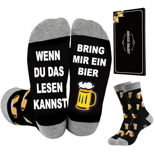 SockWaddles Lustige Socken Herren mit Sprüchen Bring Mir Ein Bier Socken Geschenkidee für Männer Opa Papa zu Weihnachten Geburtstag Vatertag Valentinstag Adventskalender Füllung