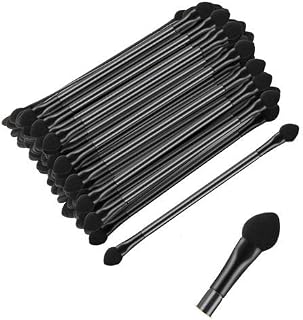 VIUJUH 30 PCS Professional Double-End Eyeshadow Brushes Cosmetic Tool, Disposable Dual Sides Eyeshadow Sponge Brushes Makeup Applicator, 12 CM, Black
