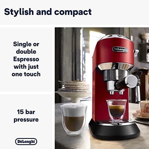 De'Longhi Dedica Style Traditional Pump Espresso Machine, Coffee and Cappuccino Maker, EC685R, Red