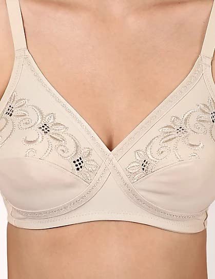 Image of Marks & Spencer Womens Cotton Blend Non Padded Non Wired Cross Over Embroidered Bra