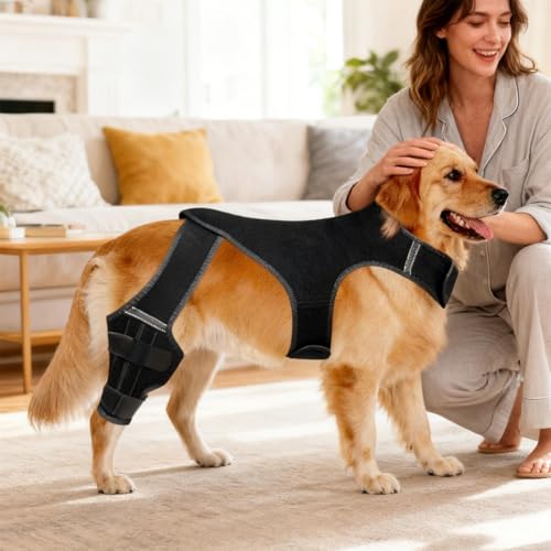 Opdestn Hunde Hüftbandage - Einstellbare Gelenkmanschette - Hunde Hinterbein Orthese mit 4 Metall Stabilisatoren,für Spaziergänge, Wanderungen, Training, Outdoor Aktivitäten, Park, und Reisen
