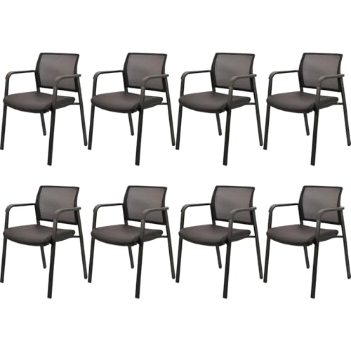 CLATINA Mesh Back Stacking Guest Chairs Leather,Stackable Waiting Room Arm Chair with PVC Upholstered for Office Reception Hospital Lobbies Schools Conference Medical Meeting Churches Black,Set of 8
