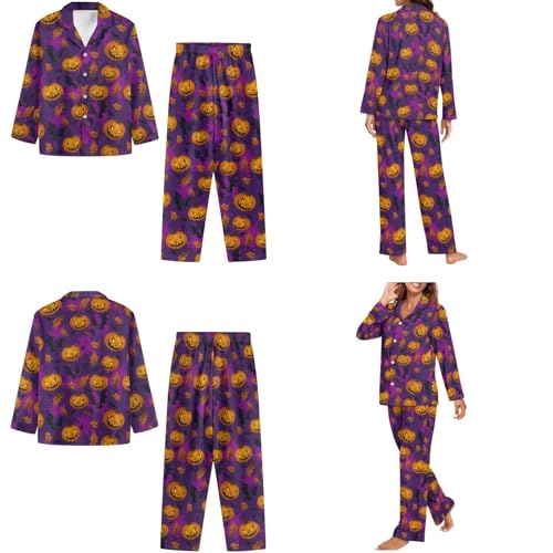 Matching Pajamas Pants for Couples Long Sleeve Sleepwear with Pockets Button Up Pjs Set for Men and Women2