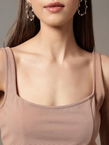Image of Trend Arrest.ed Women's Stretchable Corset Style Crop Top | Square Neck Sleeveless Zipper Back Body-Hugging Fit | Casual