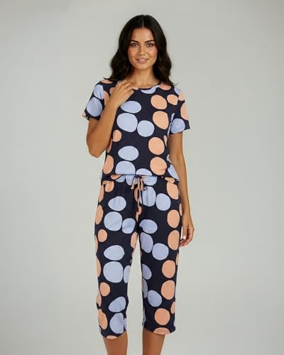 Image of Real Essentials 2 Pack: Womens Pajamas Short Sleeve Sleepwear Tops and Capri Pants Pjs Print Pajama Sets (Available In Plus)