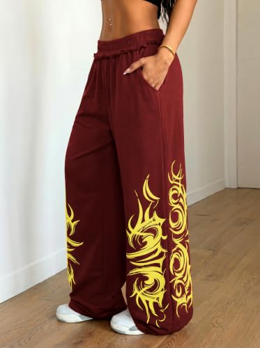 ZAFUL Womens Wide Leg Sweatpants Y2K Gothic Graffiti Sweat Pants - image 3