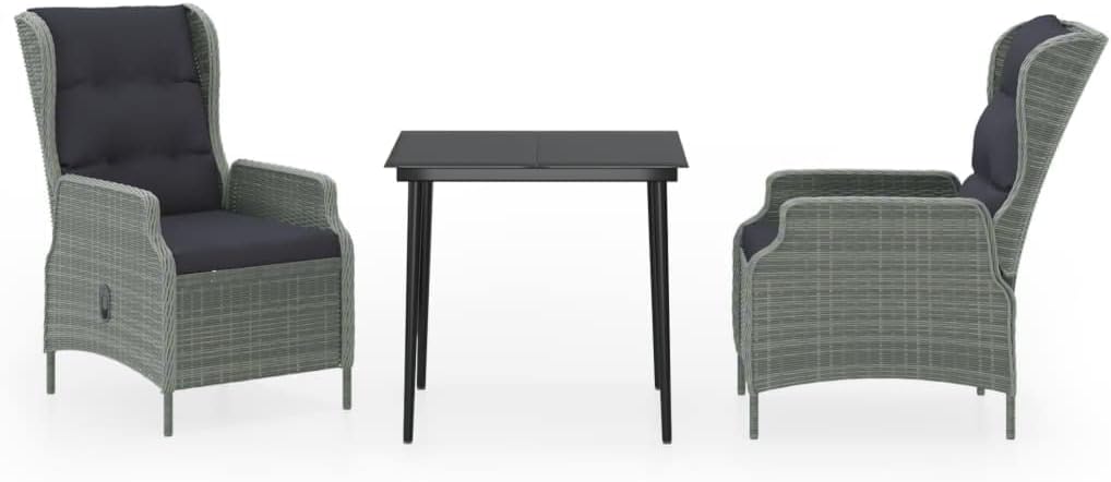 3 Piece Patio Dining Set,Outdoor Table Chairs,Patio Chairs,OutdoorFurniture,Conversation Furniture,Rattan Furniture,Perfect for Patio, Garden, Porch,Family Room,Sitting Area, Light Gray