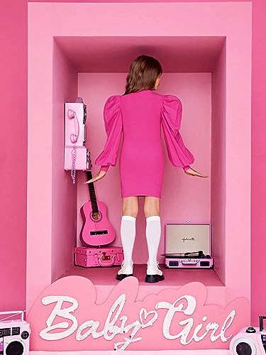 WDIRARA Girl's Knitted Mock Neck Bodycon Mini Dress Lantern Sleeve Short Pencil Dress2