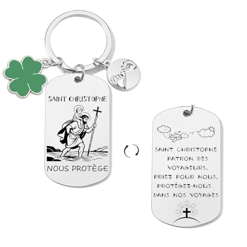 Porte-clés Saint Christophe Protection du Voyageur,Porte Clé St Christophe - Médaille de Protection Catholique Cadeau - Idée Cadeau pour...