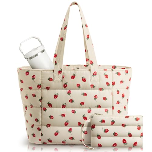 PASMAN Puffer Tote Bag for Women Lightweight Puffy Shoulder Bag with Handbag for Travel Work Gym Gift Laptop Bag for Nurse Teacher